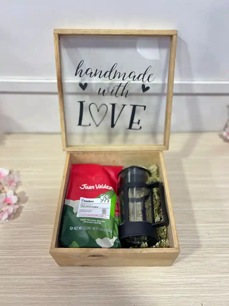 Caja Cafetera De Madera Con Prensa Francesa