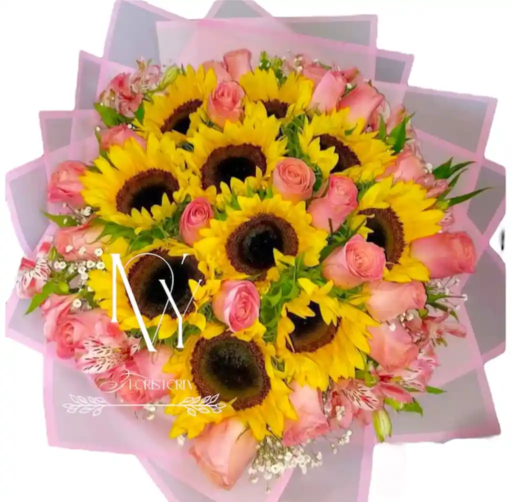 Flores Rosas Rosadas Y Girasoles Bello Amanecer