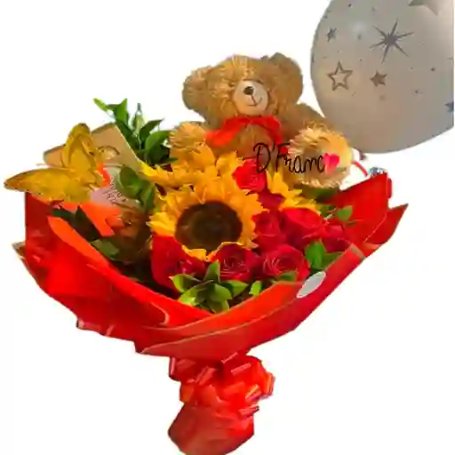 Bouquet De Flores Y Peluche Con Chocolates