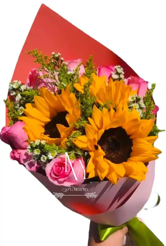 Flores Rosas Y Girasol Para Tu Dia