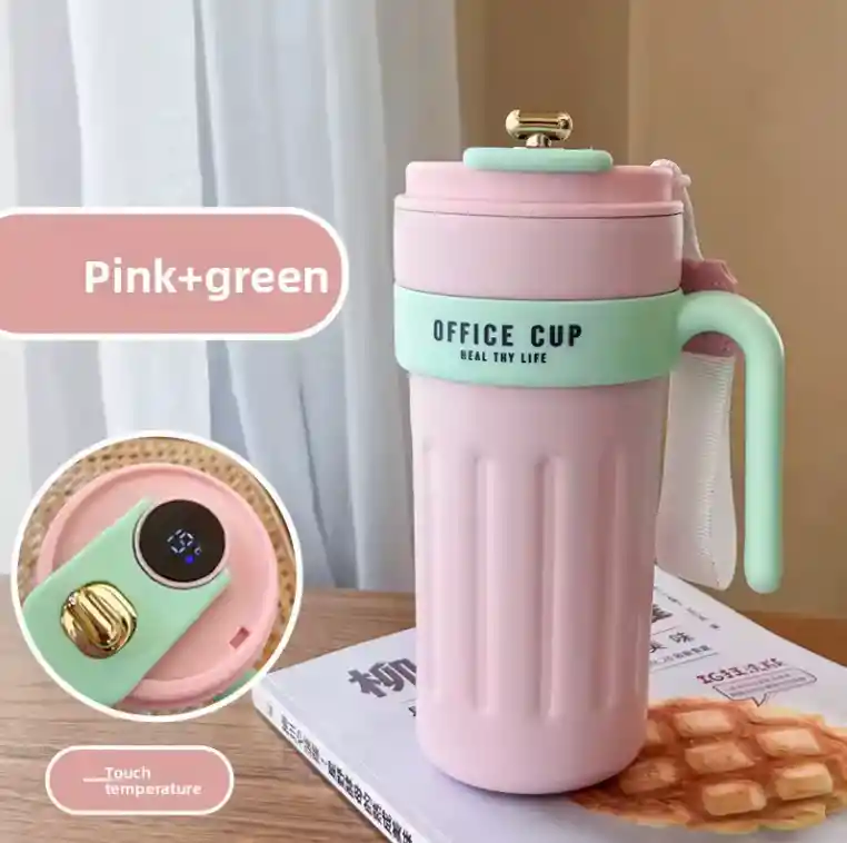 Termo Cafe Pantalla 650 Ml Rosa Acero Inxidable A Prueba De Fugas
