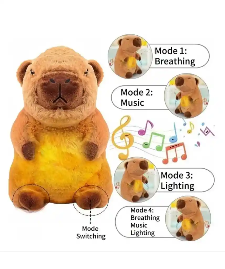 Peluche Capibara Interactivo Movimiento Luz Y Música Juguete Niños Niñas