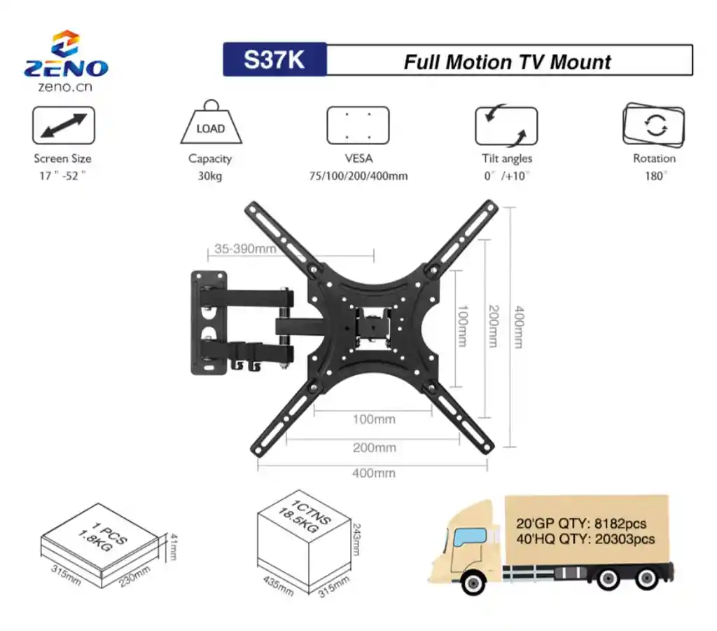 Soporte Tv Giratorio De Brazo 26-50 Pulgadas