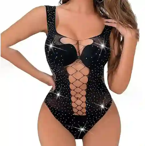 Malla Body Con Brillos Lenceria Negro Bordo