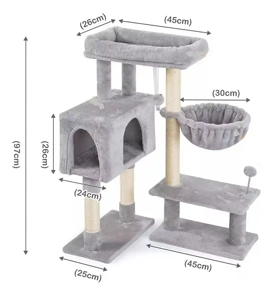 Gimnasio Rascador Para Gatos Felpa 4 Niveles