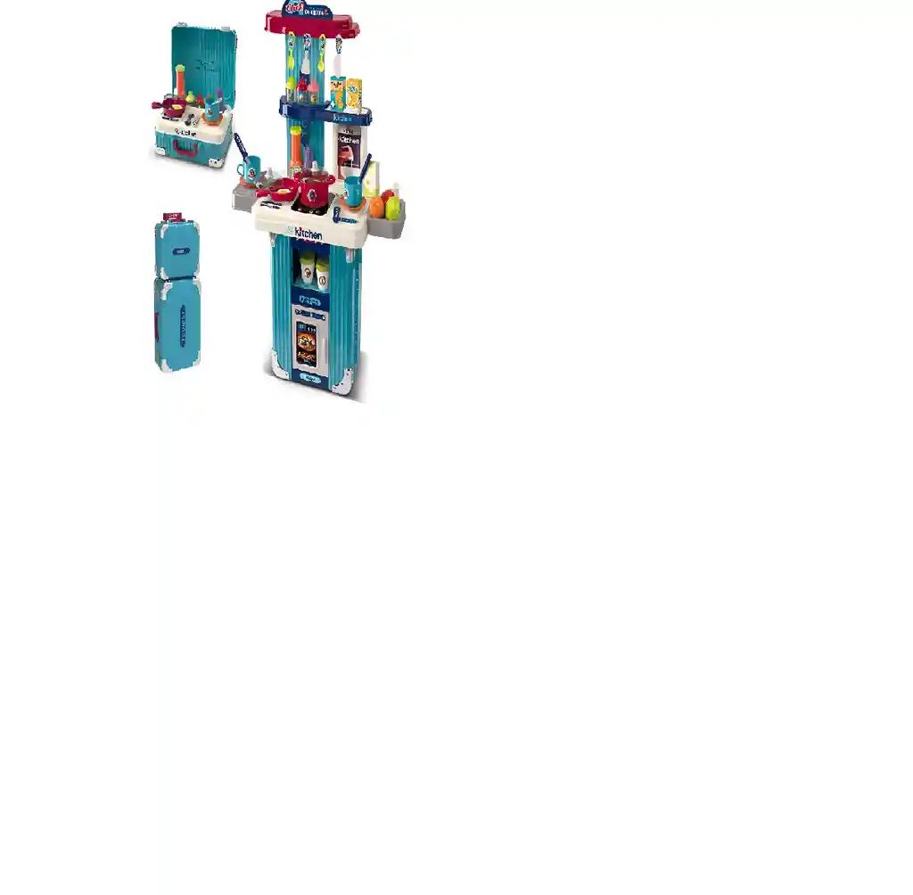 Juguete Cocina Maleta 3 En 1 Niños Ruedas Azul Acero
