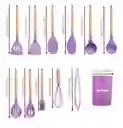 Set De Utensilios Para Cocina En Silicona Con Mango De Madera 12 Piezas Cucharas