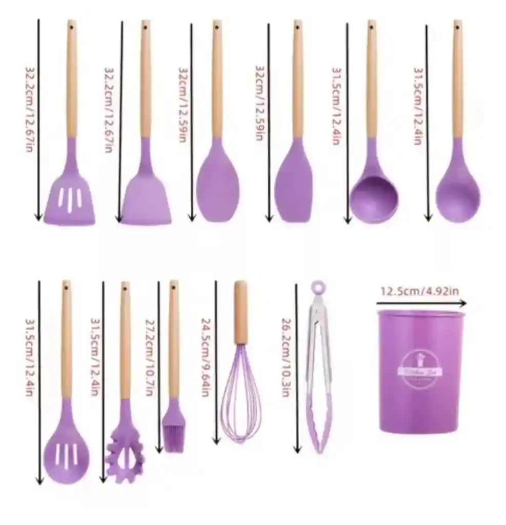 Set De Utensilios Para Cocina En Silicona Con Mango De Madera 12 Piezas Cucharas