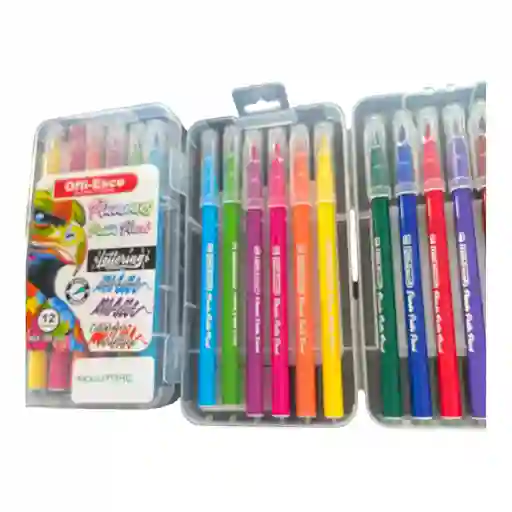 Estuche De Marcadores Punta Pincel De La Marca Offiesco Por Doce Unidades