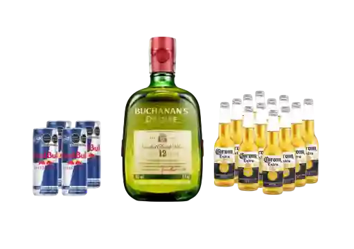Combo Buchanans Deluxe 750 Ml + Corona Cerveza Extra 330 Ml (12 Unidades) + Red Bull Energy Drink 250 Ml ( 4 Unidades)