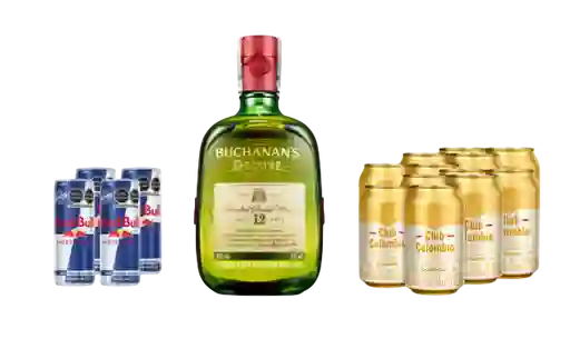 Combo Buchanans Deluxe 750 Ml + Club Colombia Cerveza Dorada En Lata 330ml (12 Unidades) + Red Bull Energy Drink 250 Ml ( 4 Unidades)