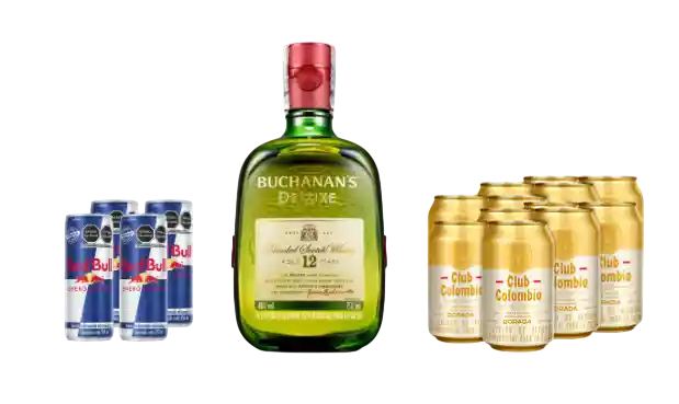 Combo Buchanans Deluxe 750 Ml + Club Colombia Cerveza Dorada En Lata 330ml (12 Unidades) + Red Bull Energy Drink 250 Ml ( 4 Unidades)