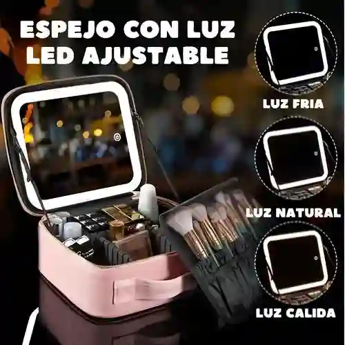 Organizador De Maquillaje Con Espejo Led