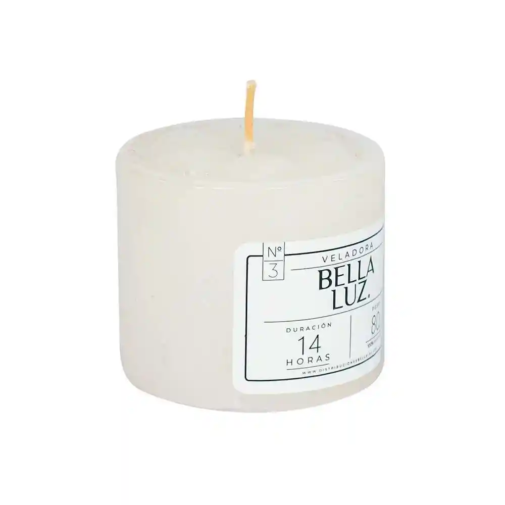 Veladora Bella Luz N3 5x5cm Blanco 90 Gr Parafina N3