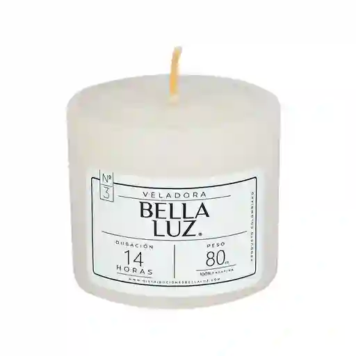 Veladora Bella Luz N3 5x5cm Blanco 90 Gr Parafina N3
