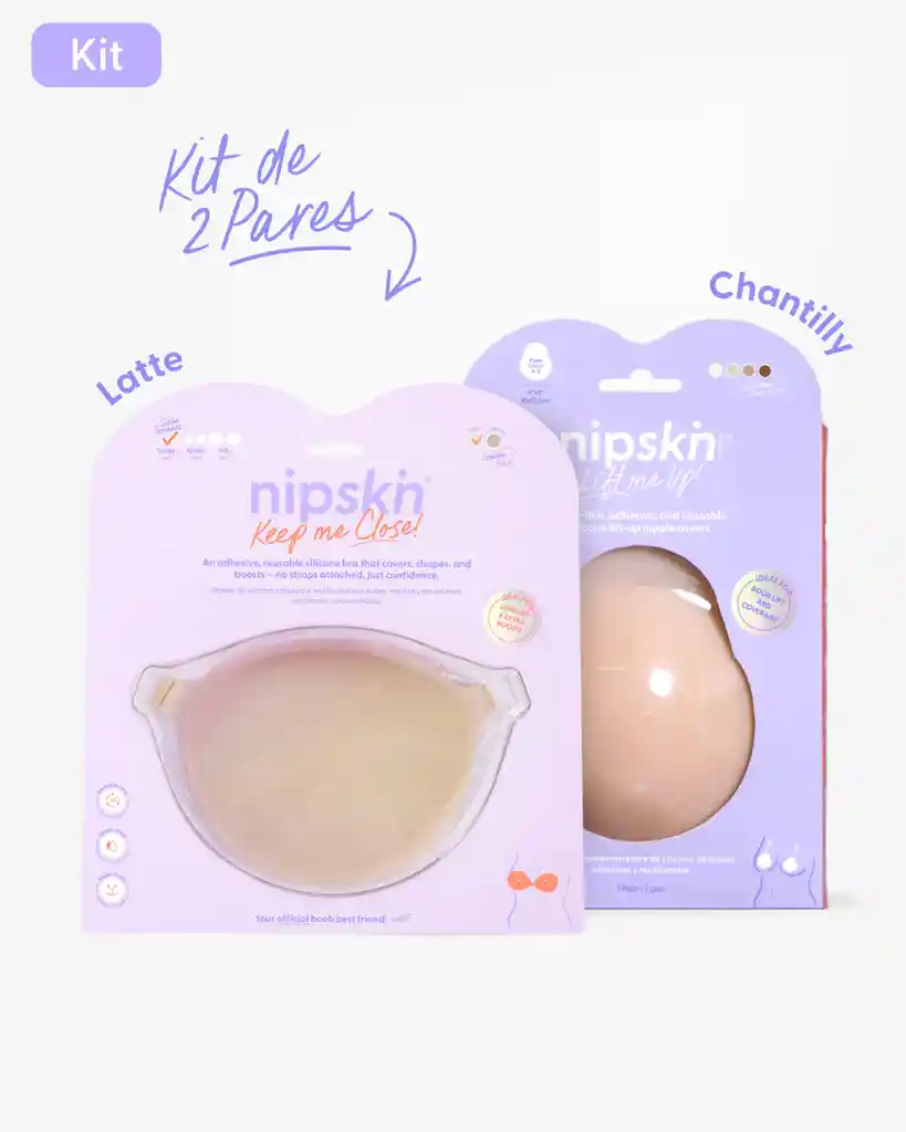 Kit Brasier Adhesivo Talla Smally (copa A) / Color Latte + Copas En Silicona Para Levantar Busto Talla M (copa A-b) / Color Chantilly - nipskin®