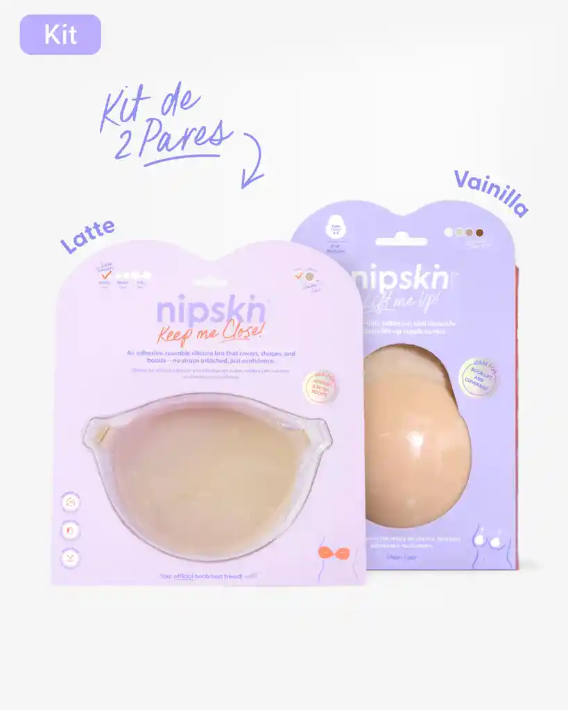 Kit Brasier Adhesivo Talla Smally (copa A) / Color Latte + Copas En Silicona Para Levantar Busto Talla M (copa A-b) / Color Vainilla