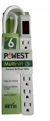 Multinet Regleta Powest Multitoma 6 Salidas Cable 1800w Blanco