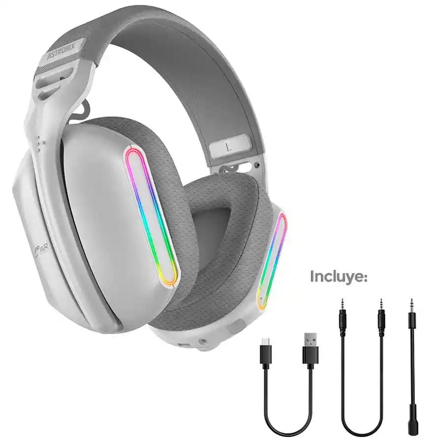 Diadema Gamer Jyr Astronix Inalámbrica Y Bth Blanca Rgb Pc Xbox Ps