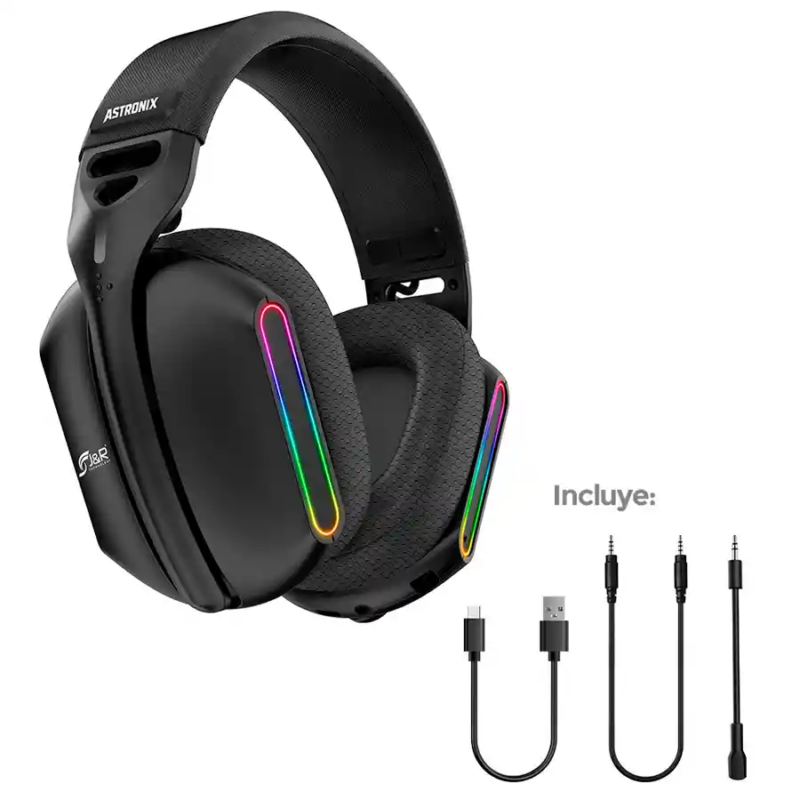 Diadema Gamer Jyr Astronix Inalámbrica Negra Rgb Pc Xbox Ps