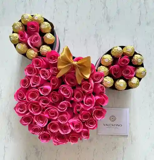 Caja Mickey Love Rosas Fucsias