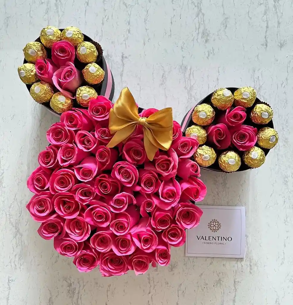 Caja Mickey Love Rosas Fucsias