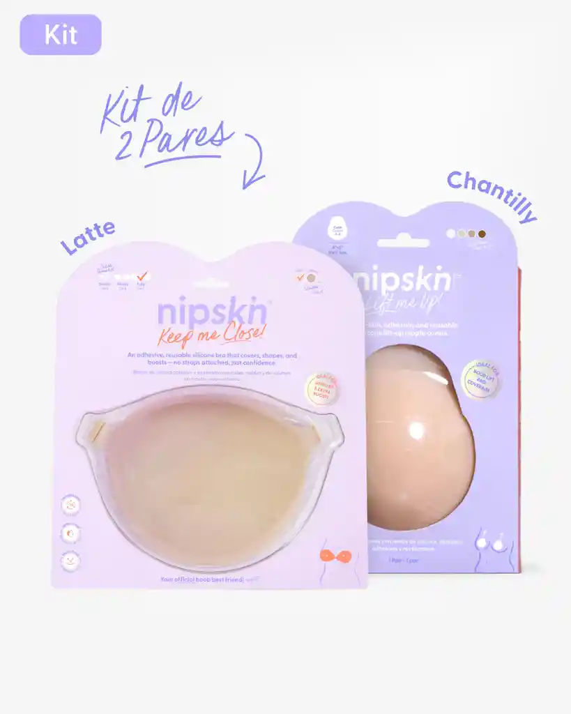Kit Brasier Adhesivo Talla Fully (copa C) / Color Latte + Copas En Silicona Para Levantar Busto Talla M (copa A-b) / Color Chantilly - nipskin®