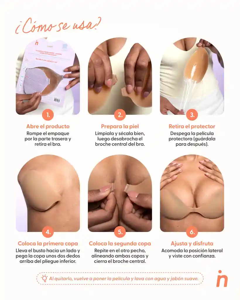 Kit Brasier Adhesivo Talla Middy (copa B) / Color Latte + Copas En Silicona Para Levantar Busto Talla M (copa A-b) / Color Cappuccino - nipskin®