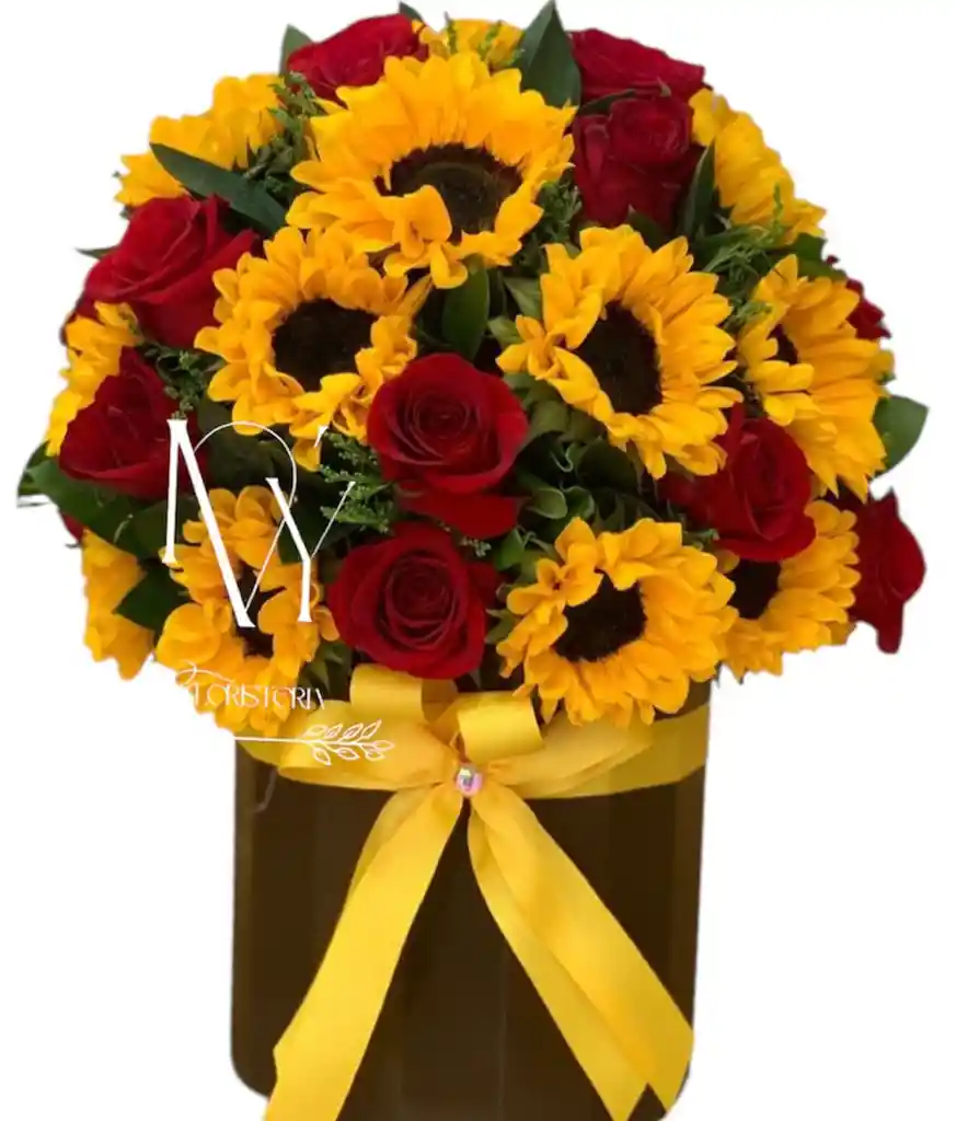 Flores Rosas Rojas Y Girasoles En Burbuja