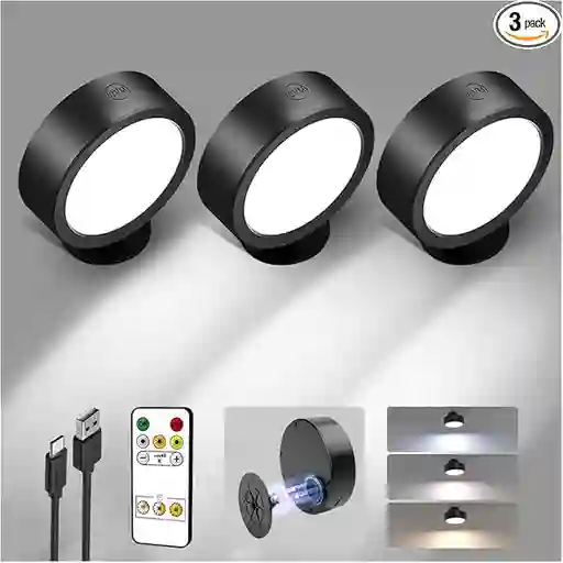 Luces Led Montadas En La Pared, Lámpara Recargable De 5500 Mah, 3 Temperaturas De Color, Control Remoto Y Táctil, Rotación De 360°, Luz De Pared Inalámbrica Regulable