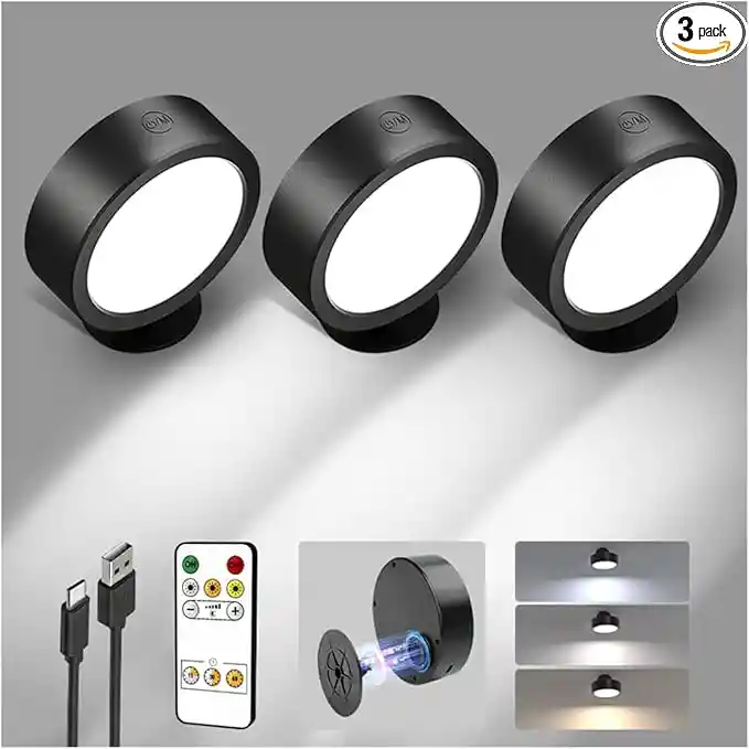 Luces Led Montadas En La Pared, Lámpara Recargable De 5500 Mah, 3 Temperaturas De Color, Control Remoto Y Táctil, Rotación De 360°, Luz De Pared Inalámbrica Regulable
