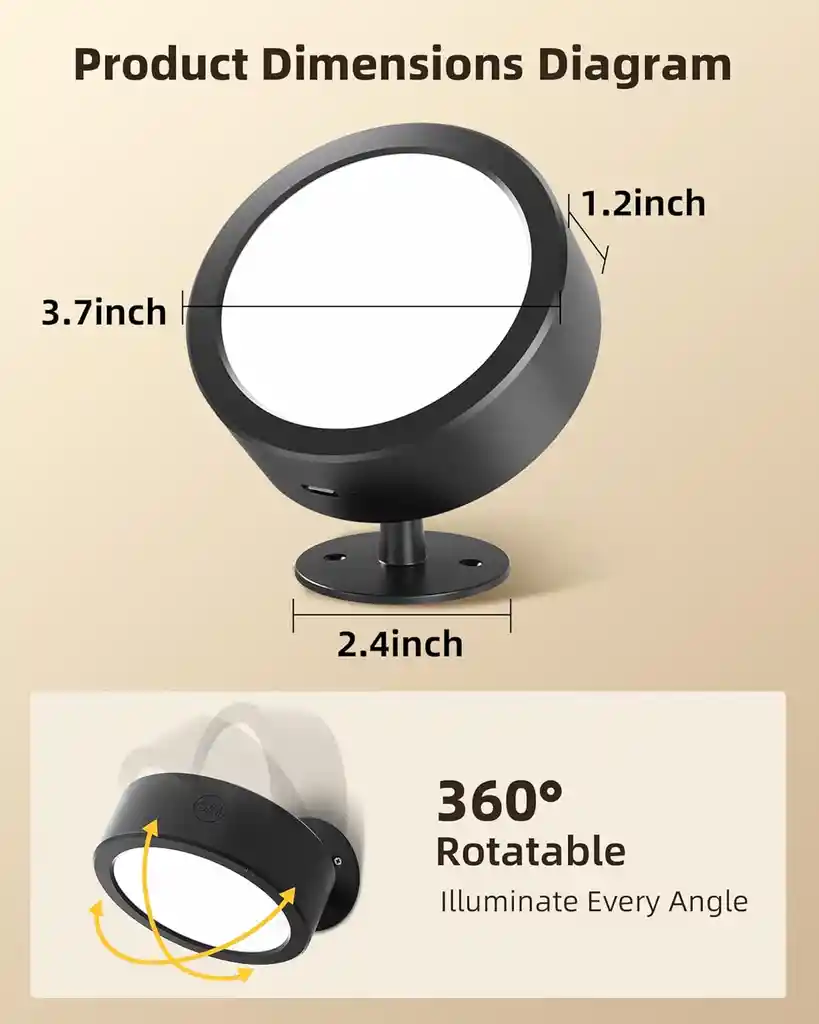 Luces Led Montadas En La Pared, Lámpara Recargable De 5500 Mah, 3 Temperaturas De Color, Control Remoto Y Táctil, Rotación De 360°, Luz De Pared Inalámbrica Regulable
