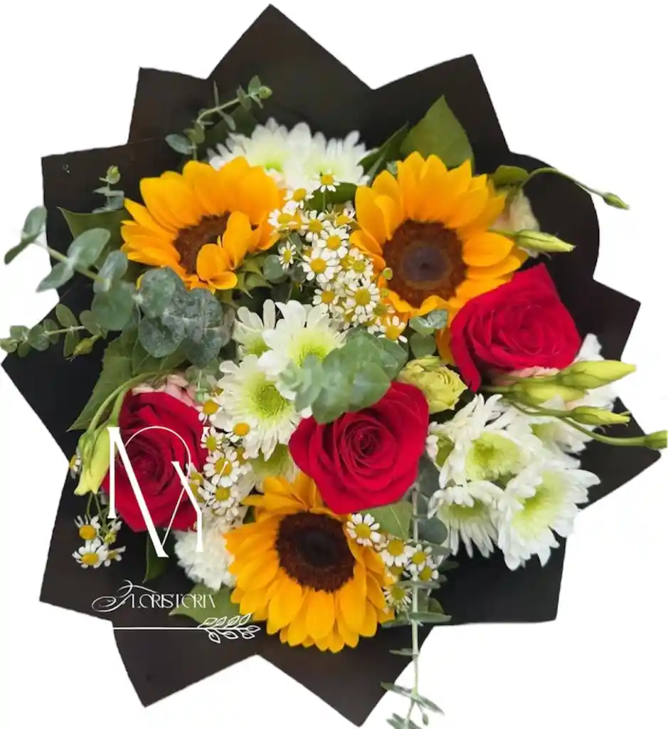 Flores Rosas Y Girasoles En Bouquet