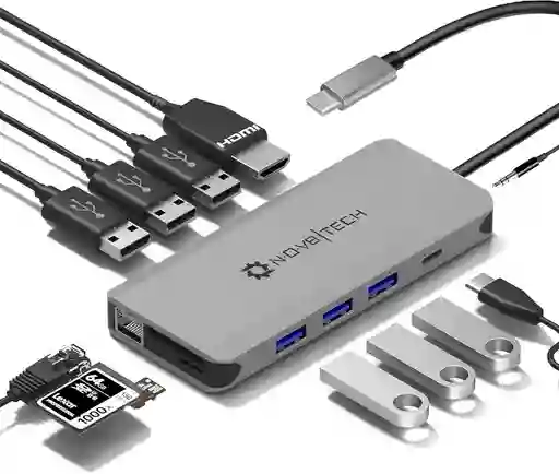 Hub Usb C 12 En 1 Con Hdmi, Estación De Acoplamiento Usb C Para Macbook, Portátiles Y Dispositivos Tipo C, Adaptador Multipuerto Ethernet Con Lector De Tarjetas Tf/sd Y Puerto De Audio