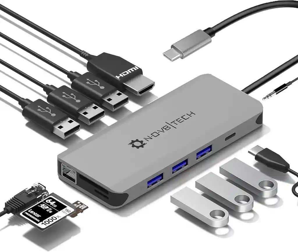 Hub Usb C 12 En 1 Con Hdmi, Estación De Acoplamiento Usb C Para Macbook, Portátiles Y Dispositivos Tipo C, Adaptador Multipuerto Ethernet Con Lector De Tarjetas Tf/sd Y Puerto De Audio