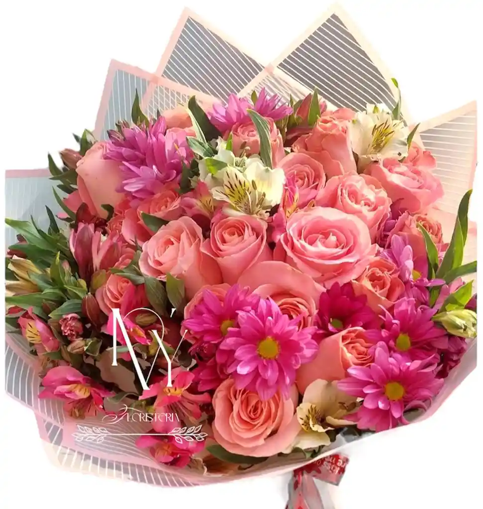 Flores Rosas Rosadas X24 Y Astromelias