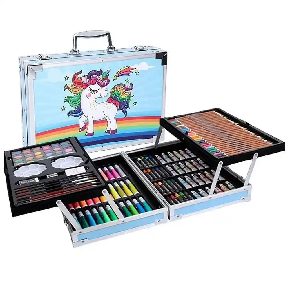 Set Arte 145 Pzs Kit Colores Dibujo Pintura Acuarela Unicornio Az