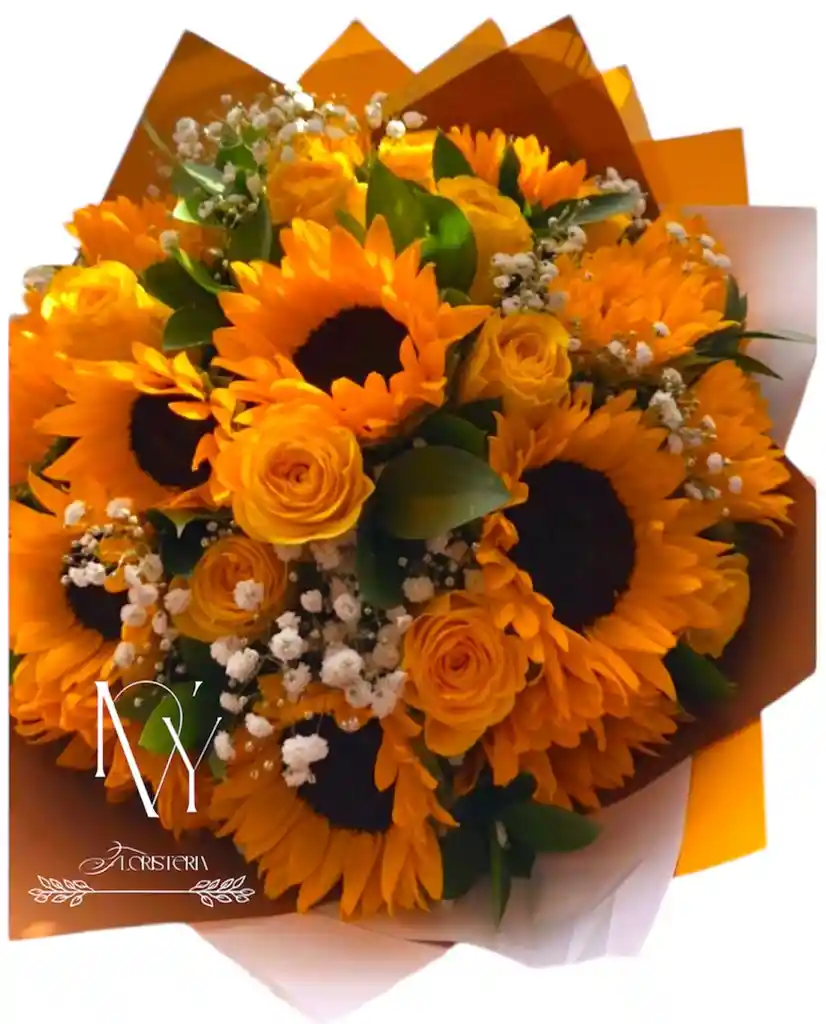 Flores Rosas Y Girasoles Bello Atardecer