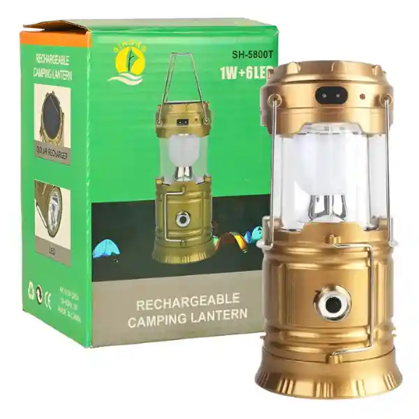 Lampara De Camping Recargable Con Panel Solar Y Linterna Frontal