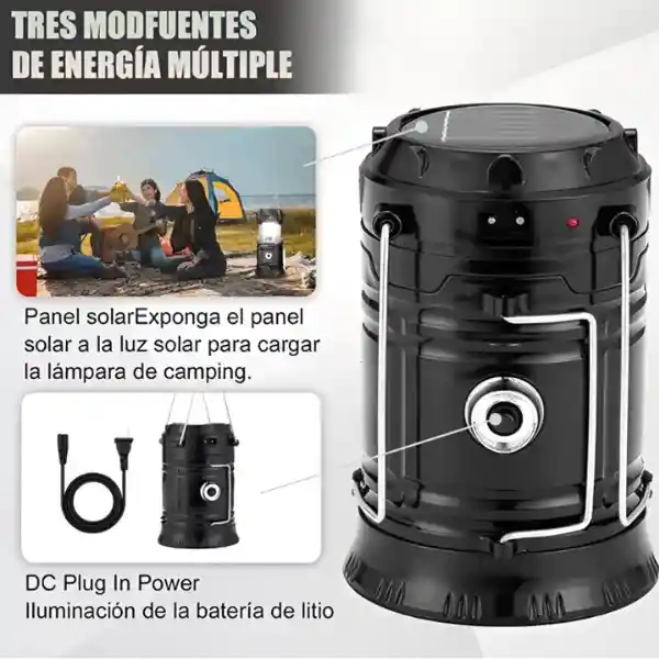Lampara De Camping Recargable Con Panel Solar Y Linterna Frontal