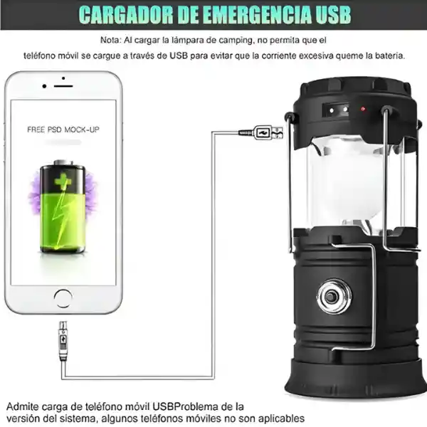 Lampara De Camping Recargable Con Panel Solar Y Linterna Frontal