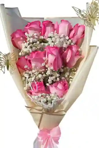 Flores Rosas Rosadas X12 En Ramillete