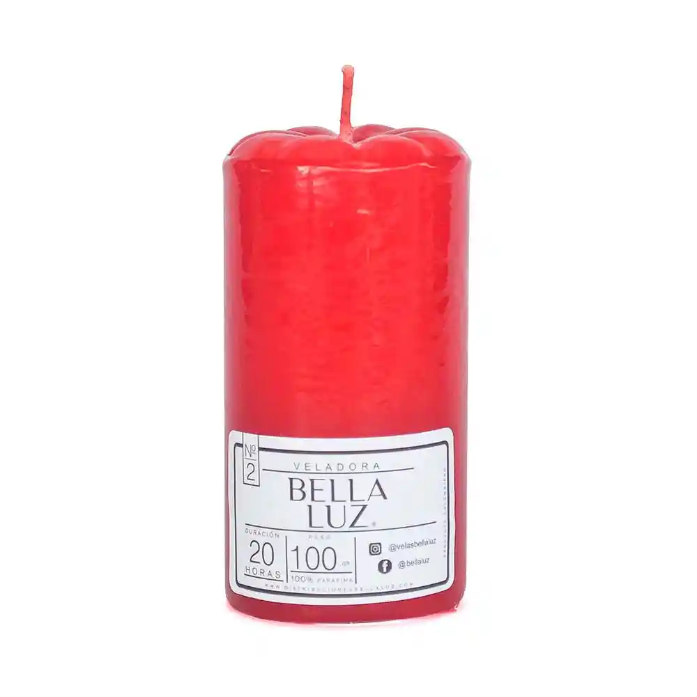 Veladora Bella Luz N2 4x8cm Rojo 100 Gr Parafina N2r