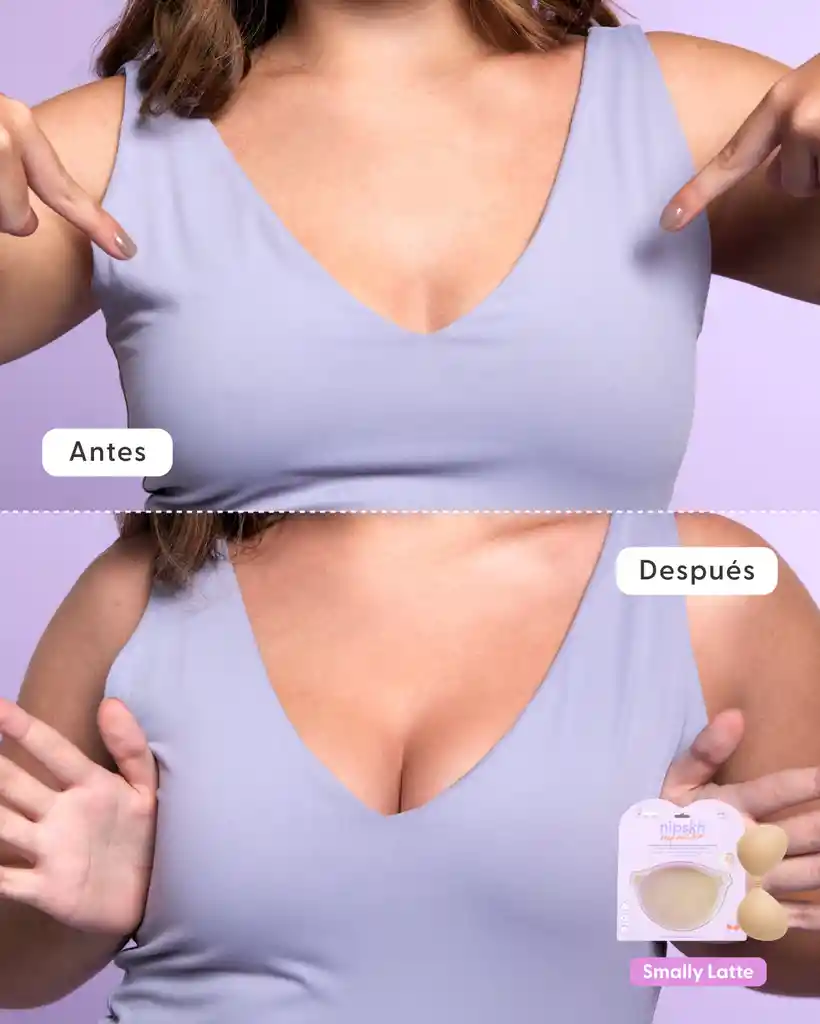 Kit Brasier Adhesivo Talla Smally (copa A) / Color Latte + Copas En Silicona Para Levantar Busto Talla Plus (copa C-d) / Color Vainilla - nipskin®