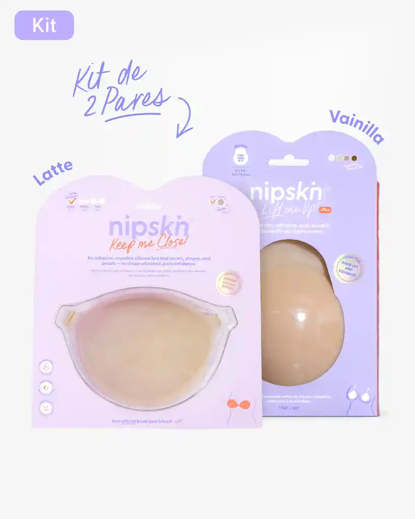 Kit Brasier Adhesivo Talla Smally (copa A) / Color Latte + Copas En Silicona Para Levantar Busto Talla Plus (copa C-d) / Color Vainilla - nipskin®