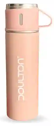 Termo 500ml Acero Inoxidable Con 3 Tazas Portátil Con Estuche Rosa