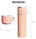Termo 500ml Acero Inoxidable Con 3 Tazas Portátil Con Estuche Rosa