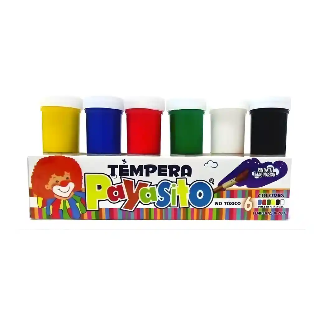 Tempera Payasito Paleta Y Pincel X6