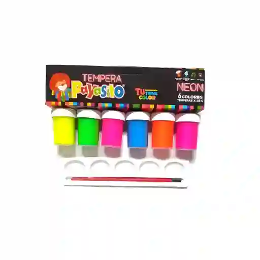 Tempera Payasito Paleta Y Pincel Neón X6