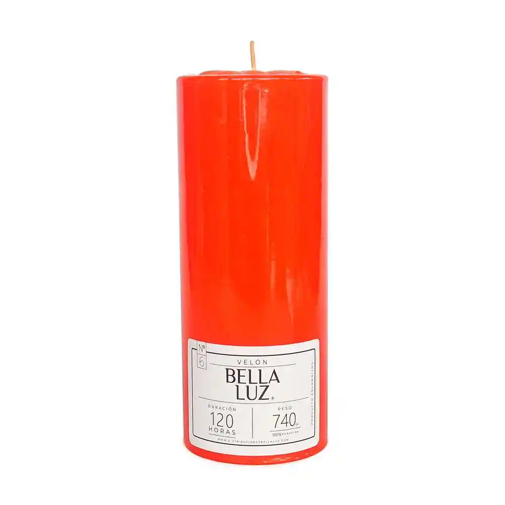 Velon Bella Luz N6 7x17cm Naranja 740 Gr Parafina